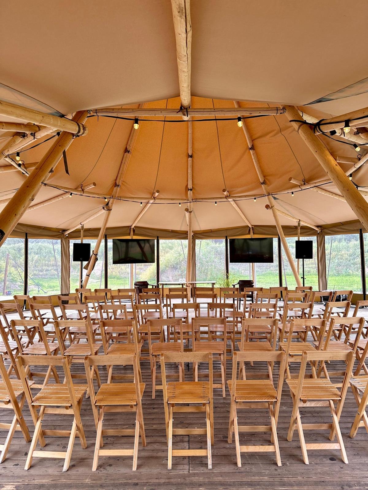 Presentation setup in the Giant Tipi – Yūgen Forest